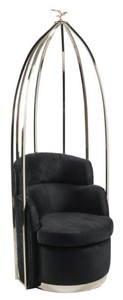 Casa Padrino poltrona di lusso nero / argento 86 x 56 x A. 213 cm - Poltrona da soggiorno - Poltrona hotel - Mobile da soggiorno - Mobile hotel - Mobile di lusso - Arredamento di lusso