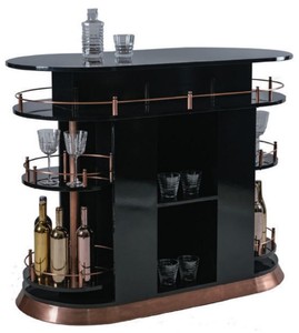 Casa Padrino Comptoir de Bar de Luxe Noir Brillant / Cuivre 135 x 65 x H. 106 cm - Table de Bar Ovale en Bois Massif - Meuble de Bar en Bois Massif - Meuble de Bar de Luxe - Meuble de Luxe