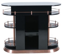 Casa Padrino Bancone Bar di Lusso Nero Lucido / Rame 135 x 65 x A. 106 cm - Tavolo Bancone Ovale in Legno Massello - Mobile Bar in Legno Massello - Mobile Bar di Lusso - Mobile di Lusso