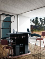 Casa Padrino Bancone Bar di Lusso Nero Lucido / Rame 135 x 65 x A. 106 cm - Tavolo Bancone Ovale in Legno Massello - Mobile Bar in Legno Massello - Mobile Bar di Lusso - Mobile di Lusso
