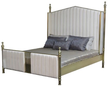 Casa Padrino lit double de luxe blanc / or mat - Lit en bois massif noble - Mobilier de chambre - Mobilier d'hôtel - Mobilier de luxe - Ameublement de luxe