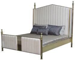 Casa Padrino cama doble de lujo blanco / oro mate - Cama de madera maciza noble - Muebles de dormitorio - Muebles de hotel - Muebles de lujo - Interiores de lujo