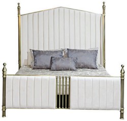 Casa Padrino cama doble de lujo blanco / oro mate - Cama de madera maciza noble - Muebles de dormitorio - Muebles de hotel - Muebles de lujo - Interiores de lujo