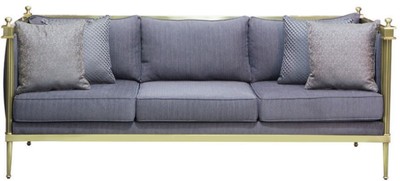 Casa Padrino canapé de luxe bleu / or mat 224 x 80 x H. 88 cm - Canapé de salon - Canapé d'hôtel - Meuble de salon - Ameublement de salon - Meuble d'hôtel - Meuble de luxe - Ameublement de luxe