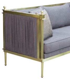 Casa Padrino Luxus Sofa Blau / Matt Gold 224 x 80 x H. 88 cm - Wohnzimmer Sofa - Hotel Sofa - Wohnzimmer Möbel - Wohnzimmer Einrichtung - Hotel Möbel - Luxus Möbel - Luxus Einrichtung