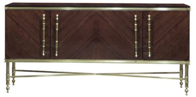 Casa Padrino buffet de luxe marron foncé brillant / or mat 222 x 52 x H. 100 cm - Armoire en bois massif noble avec 4 portes - Meuble de luxe - Ameublement de luxe