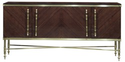 Casa Padrino luxury sideboard dark brown high gloss / matt gold 222 x 52 x H. 100 cm - Noble solid wood cabinet with 4 doors - Luxury furniture - Luxury furnishings