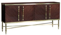 Casa Padrino luxury sideboard dark brown high gloss / matt gold 222 x 52 x H. 100 cm - Noble solid wood cabinet with 4 doors - Luxury furniture - Luxury furnishings