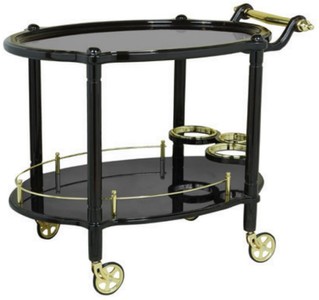 Casa Padrino chariot de service noir / or 88 x 60 x H. 87 cm - Chariot de restauration hôtel restaurant - Accessoires gastronomie hôtel restaurant - Meuble de luxe