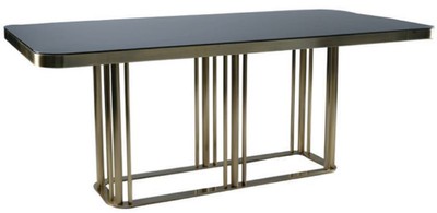 Casa Padrino table à manger de luxe or antique / noir 200 x 100 x H. 76 cm - Table de cuisine rectangulaire avec plateau en verre - Meuble de salle à manger - Meuble de luxe