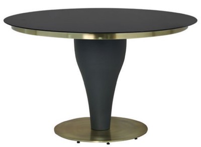 Casa Padrino table à manger de luxe noir / or Ø 110 x H. 75 cm - Table de cuisine ronde avec plateau en verre - Meuble de salle à manger - Meuble de luxe