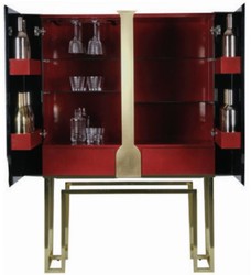 Casa Padrino armadio bar di lusso verde / oro / rosso 110 x 44 x A. 167 cm - Armadio del vino con 2 ante - Armadio soggiorno - Armadio bar - Mobili Hotel - Collezione di Lusso