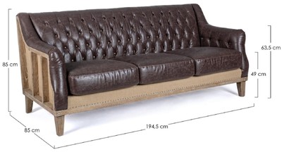 Casa Padrino Luxus Chesterfield Kunstleder Sofa Dunkelbraun / Naturfarben 194,5 x 85 x H. 85 cm - Wohnzimmer Sofa - Wohnzimmer Möbel - Chesterfield Möbel - Luxus Möbel - Luxus Einrichtung