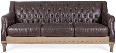 Casa Padrino Luxus Chesterfield Kunstleder Sofa Dunkelbraun / Naturfarben 194,5 x 85 x H. 85 cm - Wohnzimmer Sofa - Wohnzimmer Möbel - Chesterfield Möbel - Luxus Möbel - Luxus Einrichtung
