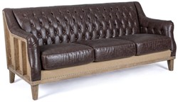 Casa Padrino divano Chesterfield di lusso in pelle artificiale marrone scuro / naturale 194,5 x 85 x A. 85 cm - Divano del soggiorno - Mobili per soggiorno - Mobili Chesterfield - Mobili di lusso