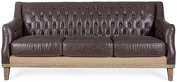 Casa Padrino divano Chesterfield di lusso in pelle artificiale marrone scuro / naturale 194,5 x 85 x A. 85 cm - Divano del soggiorno - Mobili per soggiorno - Mobili Chesterfield - Mobili di lusso