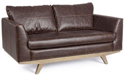 Casa Padrino luxury faux leather 2 seater sofa dark brown / natural 155 x 90 x H. 82 cm - Living room sofa - Living room furniture - Faux leather furniture - Luxury furniture - Luxury furnishings