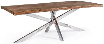 Casa Padrino luxury dining table brown / silver 220 x 100 x H. 77 cm - Rectangular kitchen table with solid wood table top and stainless steel legs - Dining room furniture - Luxury furniture