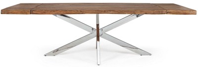Casa Padrino Luxus Esstisch Braun / Silber 180-260 x 90 x H. 77 cm - Ausziehbarer Küchentisch mit Massivholz Tischplatte und Edelstahl Beinen - Esszimmer Möbel - Küchen Möbel - Luxus Möbel
