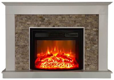 Casa Padrino luxury electric fireplace white / beige / black 135 x 27 x H. 95 cm - Living room decorative fireplace with remote control - Luxury furniture - Luxury electric fireplaces