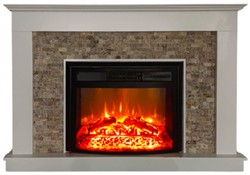 Casa Padrino cheminée électrique de luxe blanc / beige / noir 135 x 27 x H. 95 cm - Cheminée décorative de salon avec télécommande - Mobilier de luxe - Cheminées électriques de luxe