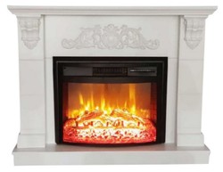 Casa Padrino baroque electric fireplace white / black 120 x 33 x H. 104 cm - Living room decorative fireplace with remote control - Living room furniture baroque style - Baroque electric fireplaces