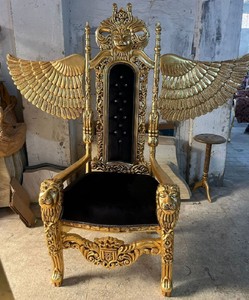 Casa Padrino fauteuil trône baroque avec tissu velours fin et strass noir / or - Fauteuil royal fait main - Fauteuil de mariage - Fauteuil géant - Magnifique meuble baroque