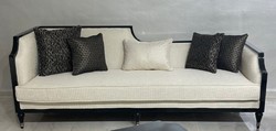 Casa Padrino luxury Art Deco living room set natural / black / gold - 2 Art Deco Sofas & 2 Art Deco Armchairs & 1 Art Deco Coffee Table - Living room furniture - Luxury art deco furniture