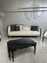 Casa Padrino luxury Art Deco living room set natural / black / gold - 2 Art Deco Sofas & 2 Art Deco Armchairs & 1 Art Deco Coffee Table - Living room furniture - Luxury art deco furniture