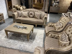 Casa Padrino tavolo da soggiorno barocco di lusso oro / grigio / oro - Magnifico tavolo da salotto in stile barocco - Arredi barocchi - Mobili di lusso in stile barocco - Mobili barocchi