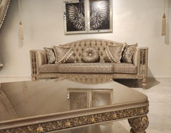 Casa Padrino luxury baroque Chesterfield sofa gold / gray / gold - Magnificent living room sofa - Luxury furniture in baroque style - Baroque style living room furniture - Noble & Magnificent
