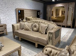 Casa Padrino luxury baroque Chesterfield sofa gold / gray / gold - Magnificent living room sofa - Luxury furniture in baroque style - Baroque style living room furniture - Noble & Magnificent