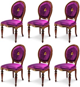 Casa Padrino luxury baroque dining chair set purple / brown / gold - Handmade kitchen chairs set of 6 - Luxury dining room furniture in baroque style - Baroque furniture - Made in Italy