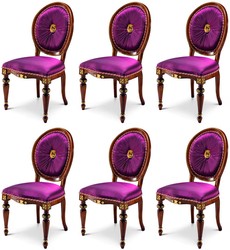 Casa Padrino luxury baroque dining chair set purple / brown / gold - Handmade kitchen chairs set of 6 - Luxury dining room furniture in baroque style - Baroque furniture - Made in Italy