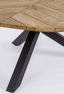 Casa Padrino Luxus Gartentisch Naturfarben / Schwarz Ø 160 x H. 77 cm - Garten Esstisch mit Teakholz Tischplatte und Aluminium Beinen - Garten & Terrassen Tisch - Luxus Garten & Terrassen Möbel