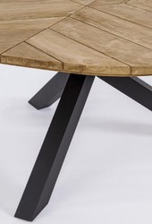 Casa Padrino luxury garden table natural / black Ø 160 x H. 77 cm - Garden dining table with teak top and aluminum legs - Garden & patio table - Luxury garden & patio furniture