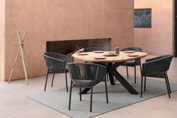 Casa Padrino luxury garden table natural / black Ø 160 x H. 77 cm - Garden dining table with teak top and aluminum legs - Garden & patio table - Luxury garden & patio furniture