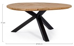 Casa Padrino luxury garden table natural / black Ø 160 x H. 77 cm - Garden dining table with teak top and aluminum legs - Garden & patio table - Luxury garden & patio furniture