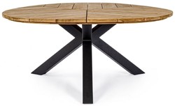 Casa Padrino luxury garden table natural / black Ø 160 x H. 77 cm - Garden dining table with teak top and aluminum legs - Garden & patio table - Luxury garden & patio furniture