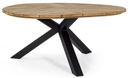 Casa Padrino luxury garden table natural / black Ø 160 x H. 77 cm - Garden dining table with teak top and aluminum legs - Garden & patio table - Luxury garden & patio furniture