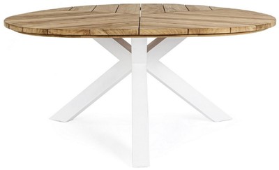 Luxus Teakholz Aluminium Garten Terrassen Tisch Esstisch Naturfarben Weiß Luxury Teak Aluminum Garden Patio Table Dining Table Natural White