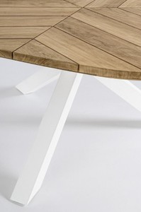 Casa Padrino Luxus Gartentisch Naturfarben / Weiß Ø 160 x H. 77 cm - Garten Esstisch mit Teakholz Tischplatte und Aluminium Beinen - Garten & Terrassen Tisch - Luxus Garten & Terrassen Möbel