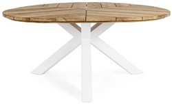 Casa Padrino luxury garden table natural / white Ø 160 x H. 77 cm - Garden dining table with teak top and aluminum legs - Garden & patio table - Luxury garden & patio furniture