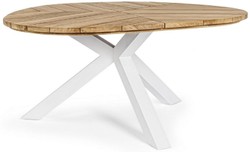 Casa Padrino luxury garden table natural / white Ø 160 x H. 77 cm - Garden dining table with teak top and aluminum legs - Garden & patio table - Luxury garden & patio furniture