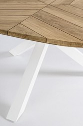 Casa Padrino luxury garden table natural / white Ø 160 x H. 77 cm - Garden dining table with teak top and aluminum legs - Garden & patio table - Luxury garden & patio furniture