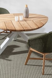 Casa Padrino luxury garden table natural / white Ø 160 x H. 77 cm - Garden dining table with teak top and aluminum legs - Garden & patio table - Luxury garden & patio furniture