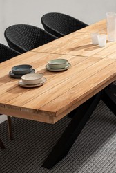 Casa Padrino luxury garden table natural / black 220-300 x 100 x H. 78 cm - Extendable garden dining table with teak table top and aluminum legs - Luxury garden & patio furniture