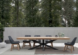 Casa Padrino luxury garden table natural / black 220-300 x 100 x H. 78 cm - Extendable garden dining table with teak table top and aluminum legs - Luxury garden & patio furniture