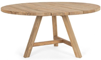 Runder Luxus Teakholz Garten Terrassen Tisch Esstisch Naturfarben Round Luxury Teak Garden Patio Table Dining Table Natural