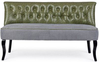 Casa Padrino Luxus Chesterfield Kunstleder Sofa Dunkelgrün / Weiß / Schwarz 136 x 66 x H. 76 cm - Wohnzimmer Sofa - Wohnzimmer Möbel - Chesterfield Möbel - Luxus Möbel - Luxus Einrichtung